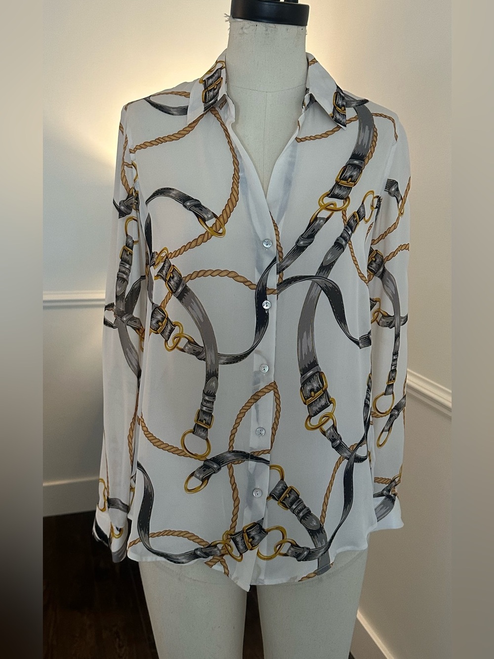 L’agence silk White Chain & Rope Print Button-Up Blouse.